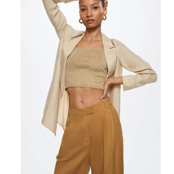 Mango 100% Lyocell Blazer Khaki Tan Women's US Small - Picture 5 of 15